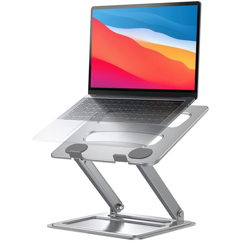 LORYERGO Laptop Stand for Desk Adjustable Foldable Laptop Riser for 10156 Inch Laptops Computer Stand for MacBookNotebook Portable Ergonomic Holder Up to 176lbs Silver