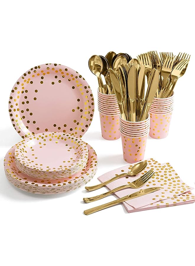 73Hours Pink and Rose Gold Party Supplies, Party Tableware Forks Knives Spoons Paper Plates Napkins Cups Disposable Dinnerware Set Weddings Anniversary Birthday Baby Shower, Serves 25 - Image 1