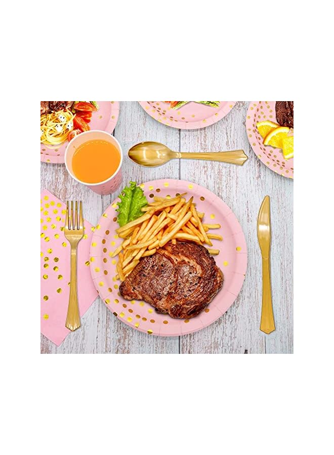 73Hours Pink and Rose Gold Party Supplies, Party Tableware Forks Knives Spoons Paper Plates Napkins Cups Disposable Dinnerware Set Weddings Anniversary Birthday Baby Shower, Serves 25 - Image 4