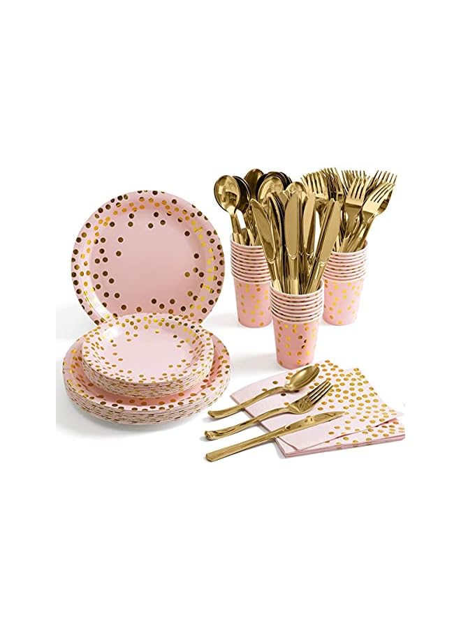 73Hours Pink and Rose Gold Party Supplies, Party Tableware Forks Knives Spoons Paper Plates Napkins Cups Disposable Dinnerware Set Weddings Anniversary Birthday Baby Shower, Serves 25 - Image 2