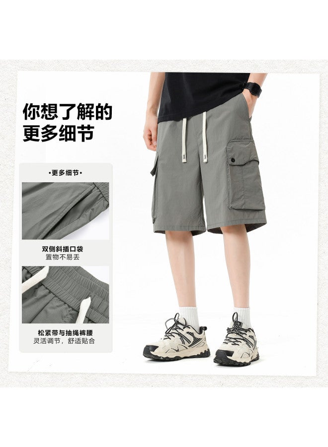 TonLion summer Thin Loose Minimalist Solid Color Comfortable Casual Mid-length Straight Leg Pants - Image 3