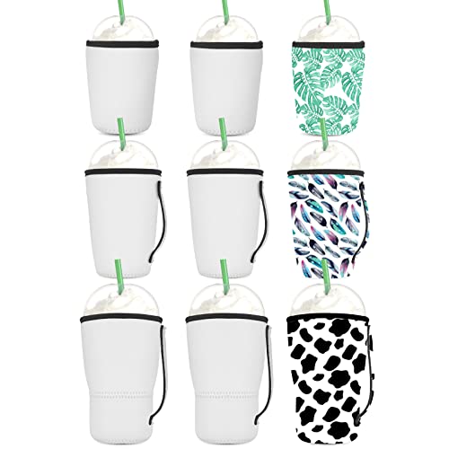 OFFNOVA OFFNOVA 9 Pack Sublimation Blank Coffee Sleeve Reusable 3size Neoprene Sleeves with Handle 1632oz cover for Starbucks Coffee McDonalds Dunkin Donuts More 