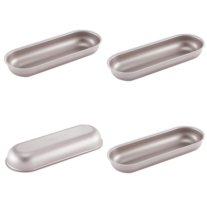 CHEFMADE Mini Loaf Pan Set 7Inch 4Pcs NonStick HotdogShaped Bread and Cake Bakeware for Kitchen Baking Champagne Gold