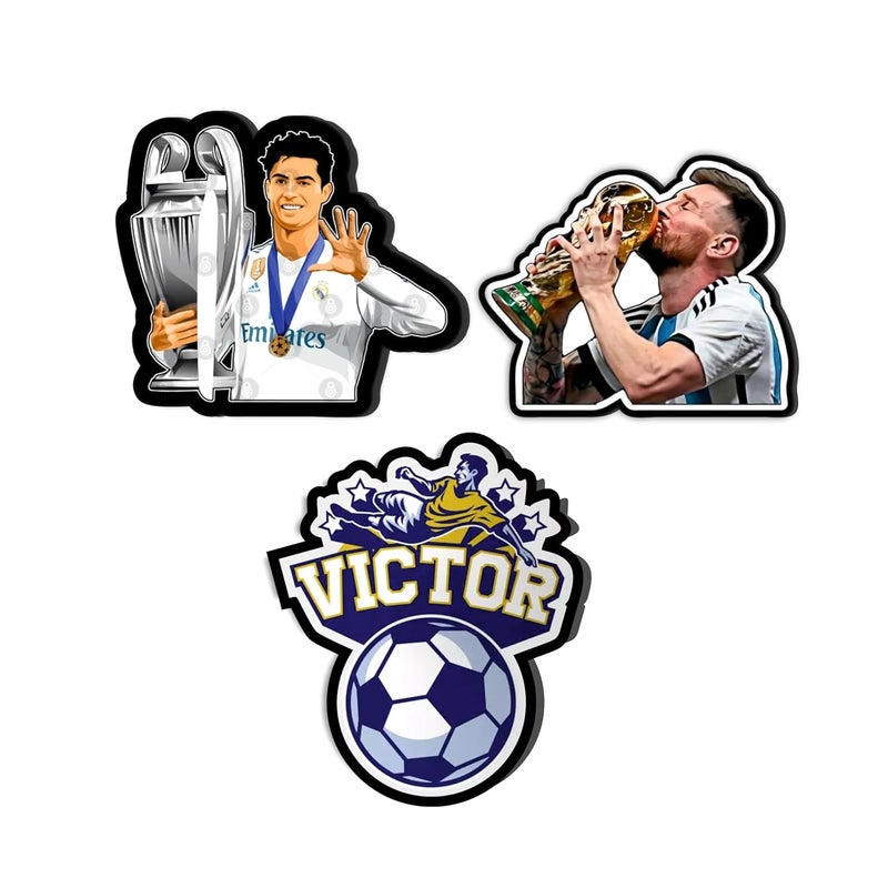 Giftplease Lionel Messi and Ronaldo Football Fridge Magnets- Set of 3 | Travel Souvenir | Refrigerator Magnet | Gifts | Decorative Items for Kitchen Fridge Magnets Set | Multicolor (FM_37) - Image 1