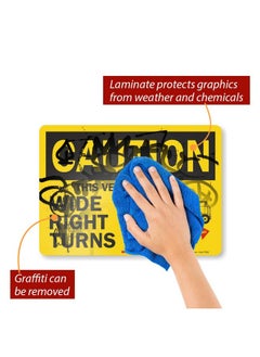 SmartSign SmartSign - S-4467-RE-14 "Caution - This Vehicle Makes Wide Right Turns" Label | 10" x 14" 3M Engineer Grade Reflective Black/Red on Yellow  - Image 2