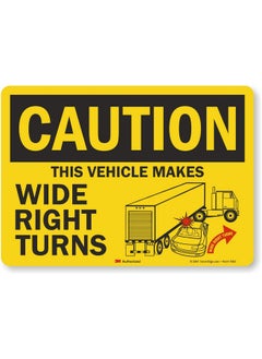 SmartSign SmartSign - S-4467-RE-14 "Caution - This Vehicle Makes Wide Right Turns" Label | 10" x 14" 3M Engineer Grade Reflective Black/Red on Yellow  - Image 1