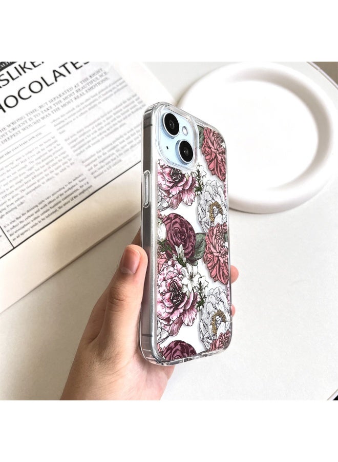 NIBEMINENT Retro Colored Sketch Flowers Protective TPU Case Cover For iPhone 14 Plus Clear - Image 1