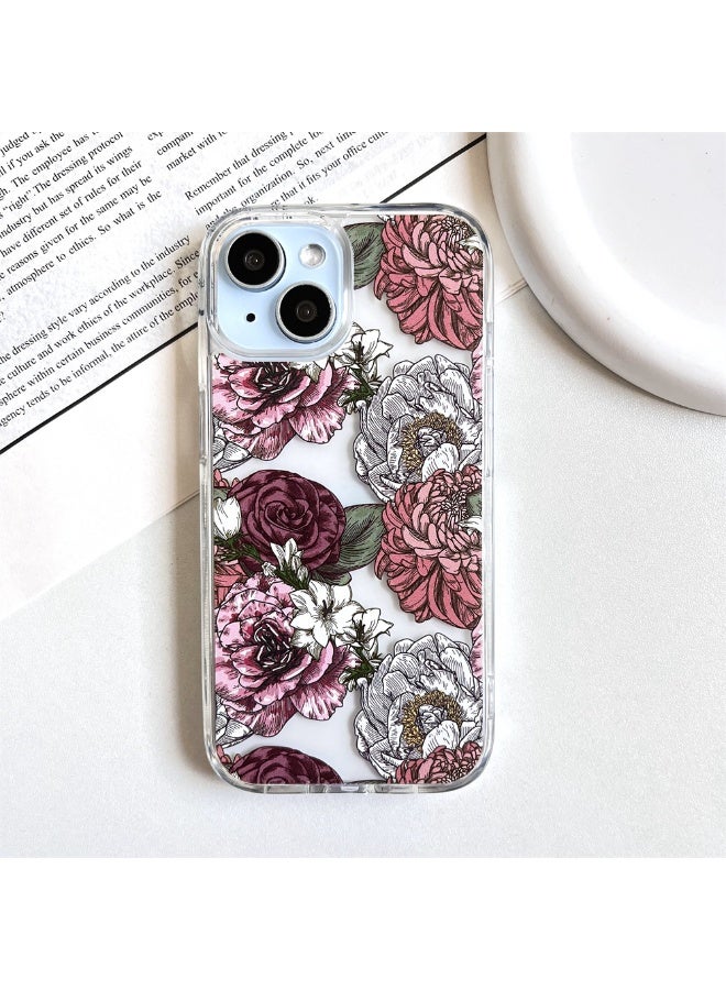 NIBEMINENT Retro Colored Sketch Flowers Protective TPU Case Cover For iPhone 14 Plus Clear - Image 2