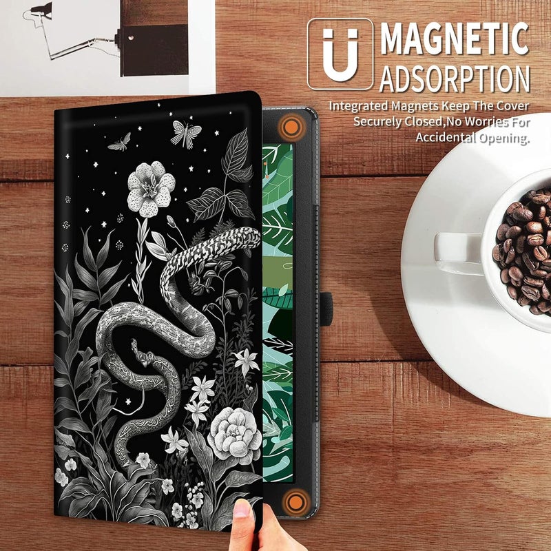 FUYOCWE for Fire HD 10 Case 2021,Fire HD 10 Plus Tablet Case (11th Generation, 2021 Release), Multi-Angle Slim Stand Smart Cover Cases for New Amazon Kindle Fire HD 10 10.1"-Black White Snake Plants Flowers - Image 4