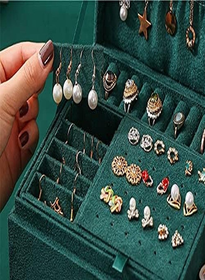 BYRM Women's Velvet Layer 3 Lockable Portable Travel Jewelry Box Royal Jewellery Box Green - Image 2