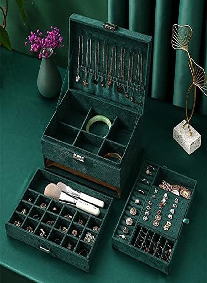 BYRM Women's Velvet Layer 3 Lockable Portable Travel Jewelry Box Royal Jewellery Box Green - Image 5