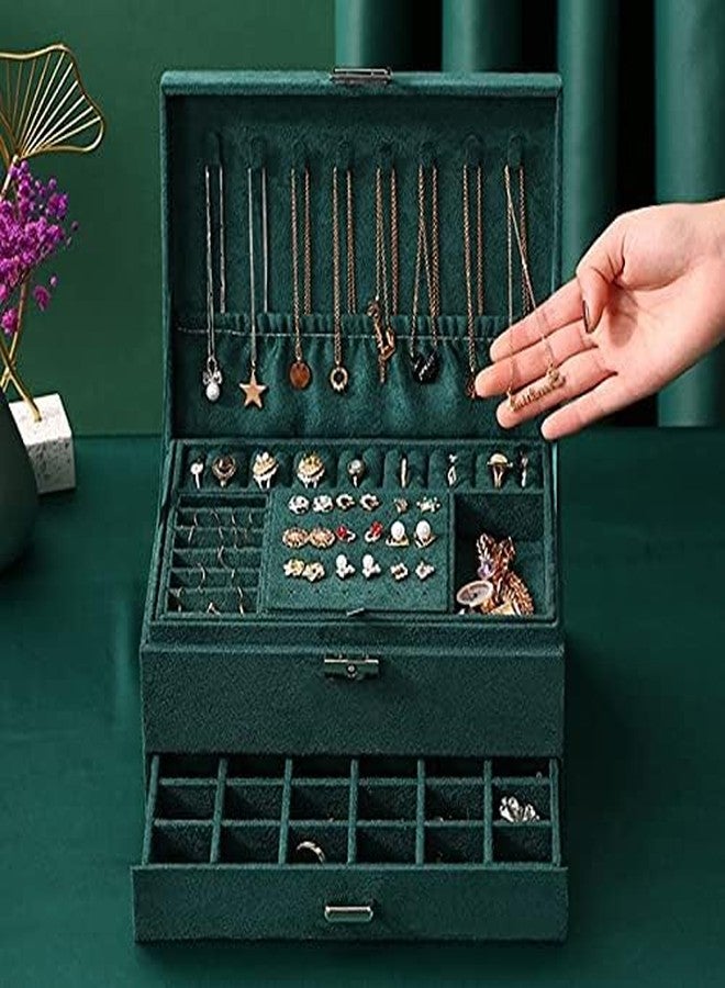 BYRM Women's Velvet Layer 3 Lockable Portable Travel Jewelry Box Royal Jewellery Box Green - Image 3