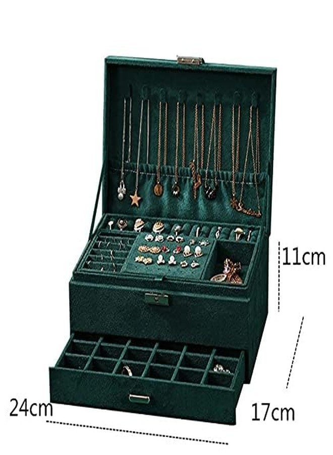 BYRM Women's Velvet Layer 3 Lockable Portable Travel Jewelry Box Royal Jewellery Box Green - Image 4
