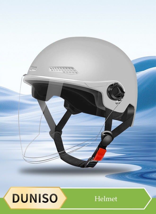 DUNISO Open Face Helmet, scooter helmet with detachable goggles and ear protection, adjustable head circumference, shock and fall resistant, suitable for both men and women,white  - Image 1