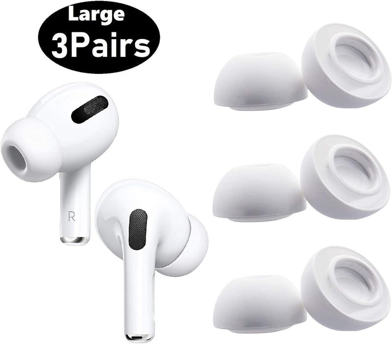BLLQ Large Size Ear Tips Earbuds Covers Ear Caps Eartips Earpads Compatible with Apple AirPods Pro, Silicone Tips, Fit in Case, 3 Pairs White L - Image 3