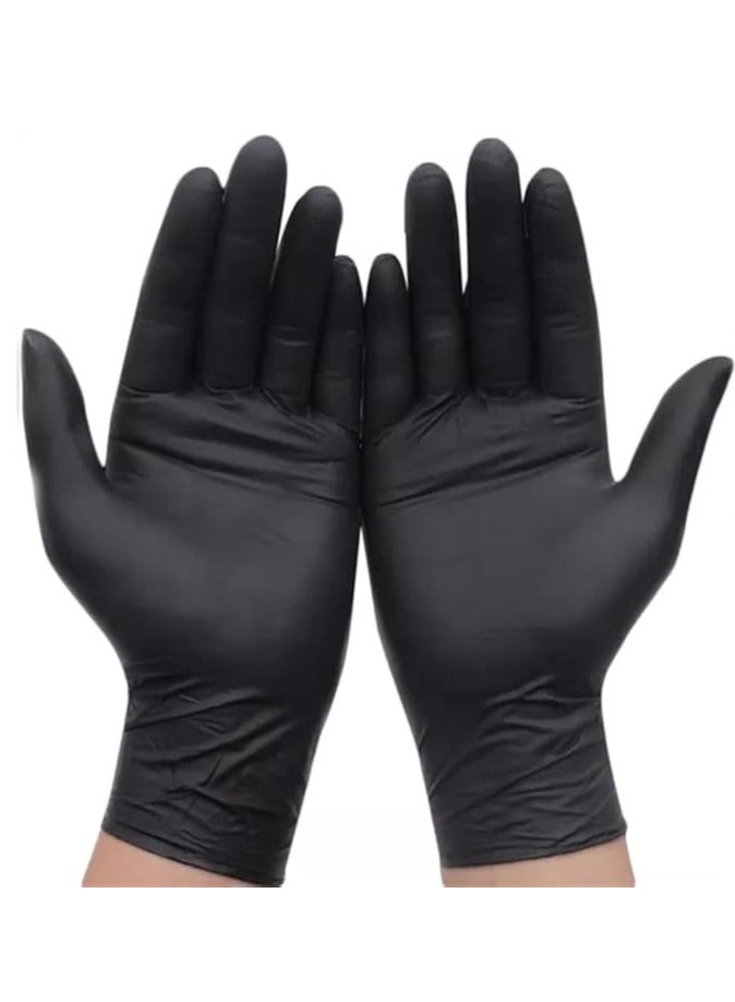 Multi-use black rubber gloves without powder, a package of 100, to keep hands clean for home, work, and clinics  - Image 1