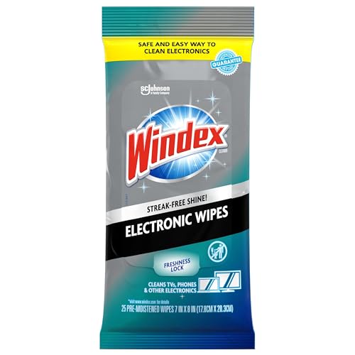 Windex Electronic Cleaning Wipes, Pre-Moistened Screen Wipes for TVs, Phones, and Other Electronics, Resealable for a Freshness Lock, 25 Count - Image 1