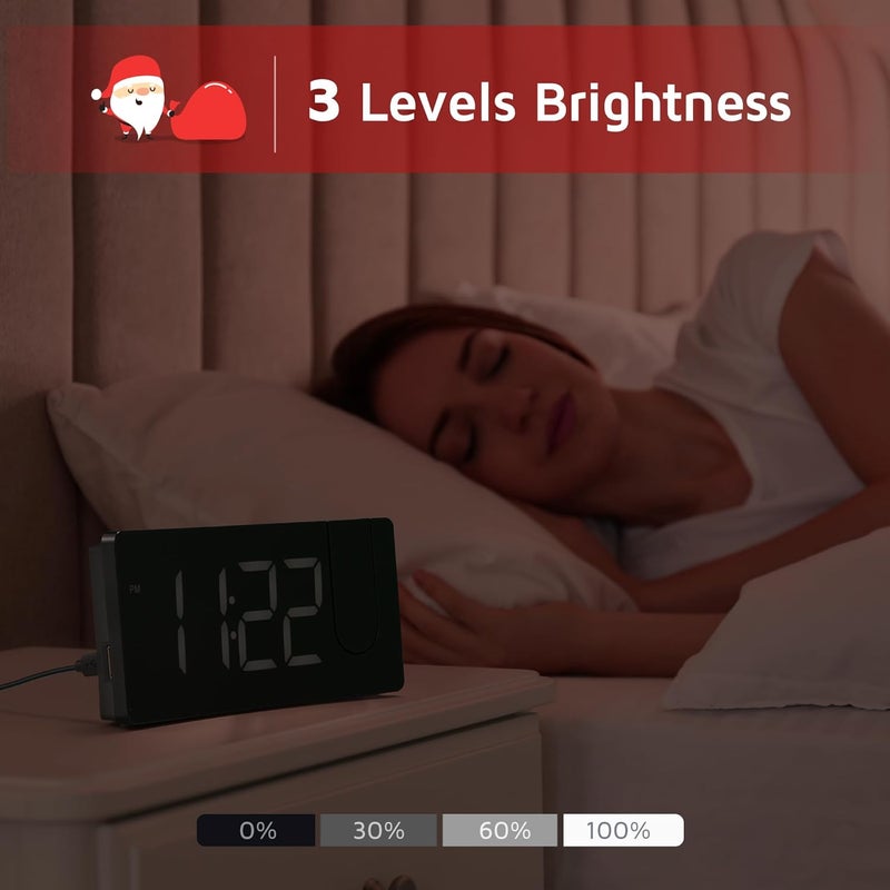 GOLOZA Projection Alarm Clock, Digital Clock with 180° Rotatable Projector, 3-Level Brightness Dimmer, Clear LED Display, USB Charger, Progressive Volume, 9mins Snooze,12/24H, Digital Alarm Clock for Bedroom - Image 3