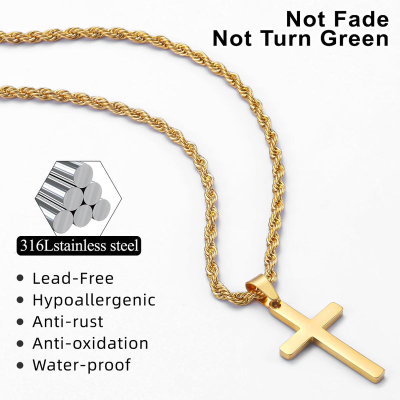 Romass 4Pcs Cross Necklace for Men,Stainless Steel Chains for Men Layered Necklaces Silver Gold Black Pendant Jewelry Box Gifts 18-24 Inches(4Pcs 18in/20in, Silver+Gold) - Image 3