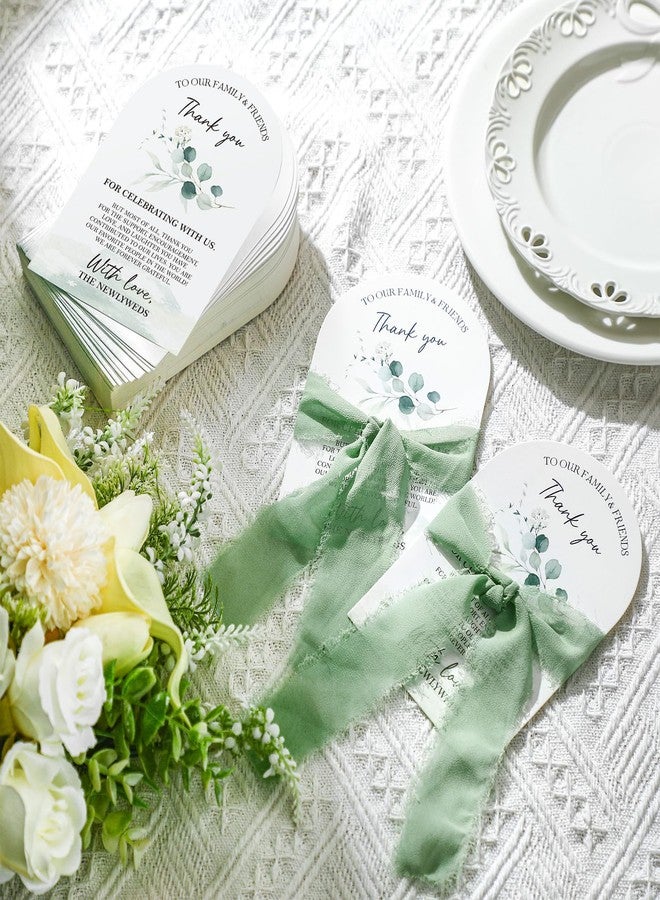 Maitys 200 Pcs Wedding Thank You Place Setting Cards for Table Include 100 Eucalyptus 4 x 6" Thank You Cards 100 Sage Green Ribbon for Weddings Reception Centerpiece Party Celebrations Bridal Shower - Image 3
