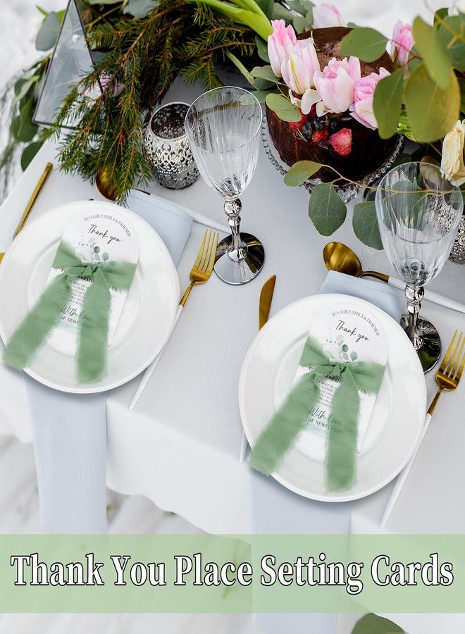 Maitys 200 Pcs Wedding Thank You Place Setting Cards for Table Include 100 Eucalyptus 4 x 6" Thank You Cards 100 Sage Green Ribbon for Weddings Reception Centerpiece Party Celebrations Bridal Shower - Image 4