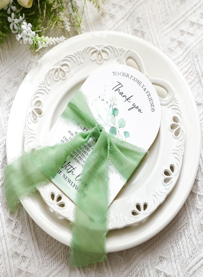 Maitys 200 Pcs Wedding Thank You Place Setting Cards for Table Include 100 Eucalyptus 4 x 6" Thank You Cards 100 Sage Green Ribbon for Weddings Reception Centerpiece Party Celebrations Bridal Shower - Image 1
