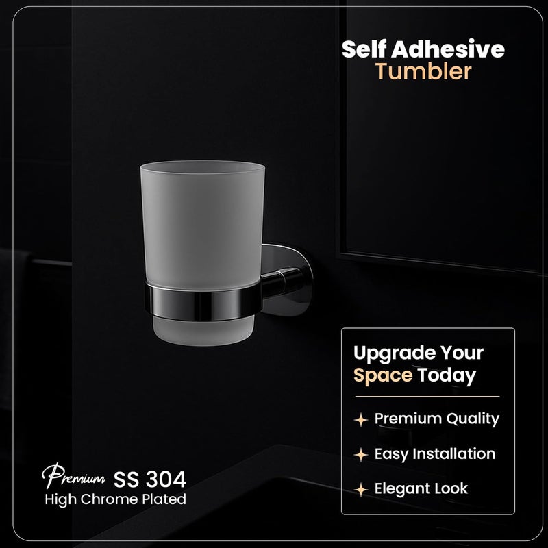 fixeify Self Adhesive Toothbrush Holder for Bathroom|Wall Mounted Stainless Steel SS304 Brush Stand |Chrome Finish Toothbrush Stand Glass Holder |No Drill 3M Tape Bathroom Accessories(Glass Tumbler) - Image 5