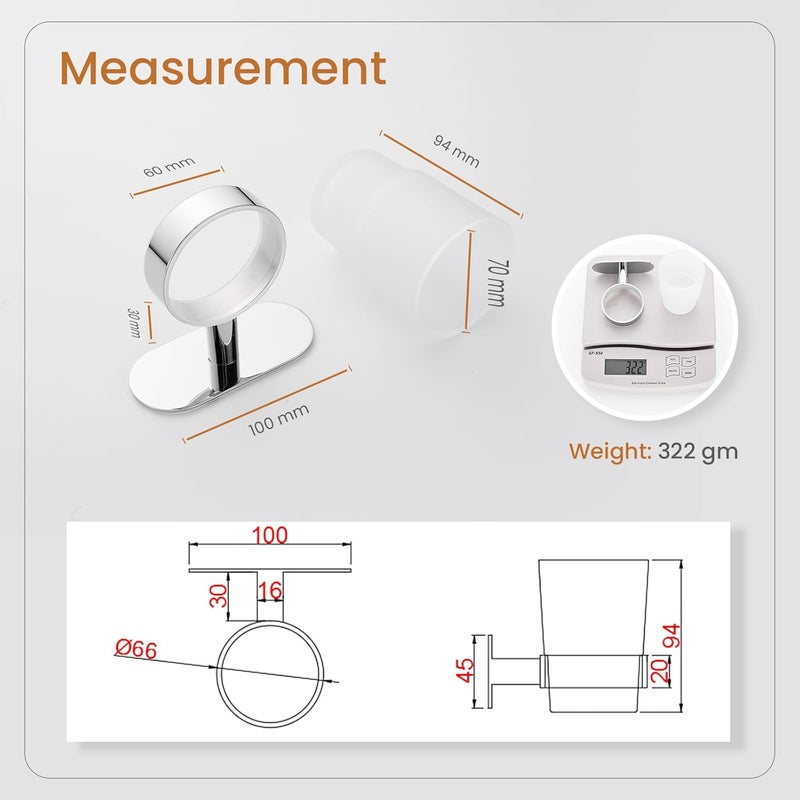 fixeify Self Adhesive Toothbrush Holder for Bathroom|Wall Mounted Stainless Steel SS304 Brush Stand |Chrome Finish Toothbrush Stand Glass Holder |No Drill 3M Tape Bathroom Accessories(Glass Tumbler) - Image 3