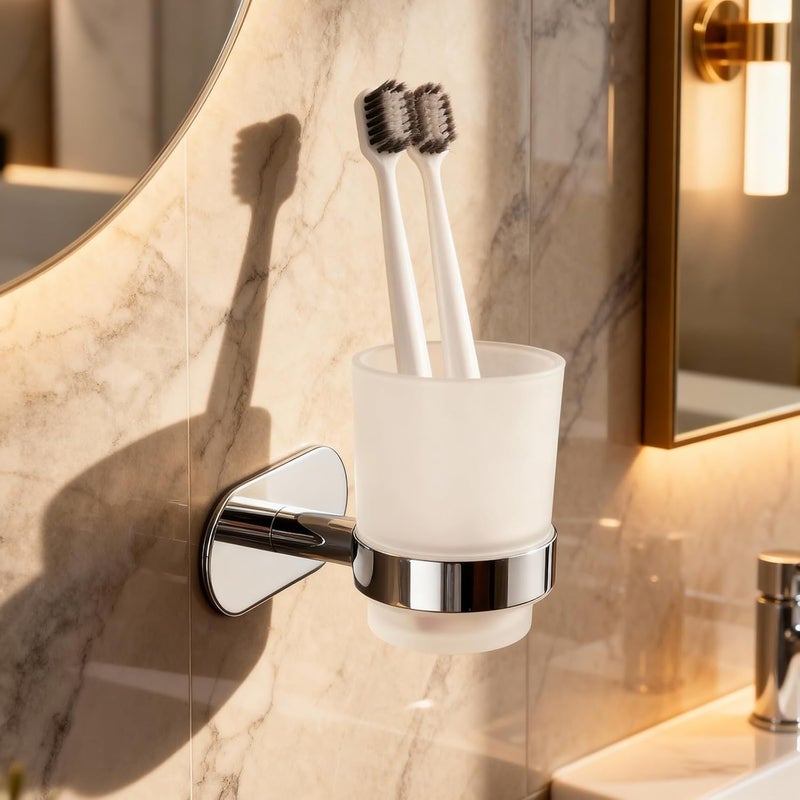 fixeify Self Adhesive Toothbrush Holder for Bathroom|Wall Mounted Stainless Steel SS304 Brush Stand |Chrome Finish Toothbrush Stand Glass Holder |No Drill 3M Tape Bathroom Accessories(Glass Tumbler) - Image 2