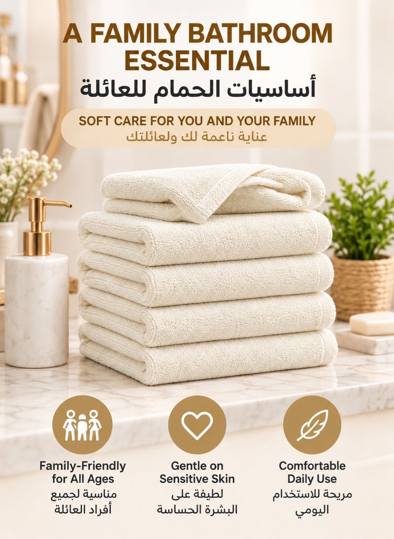 شاربدو Sharpdo طقم مناشف للوجه من القطن الناعم 6 قطع للبالغين – مناشف سميكة 30×60 سم ولطيفة على البشرة، عالية الامتصاص وسريعة الجفاف للحمام والسبا والنادي الرياضي، عاجي كريمي - Image 4