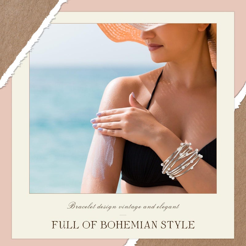 Luckam 6 Pcs Leather Wrap Bracelets for Women, Multi Layer Bohemian Cuff Bracelets Stack Bracelets, Handmade Clasp Bangle Bracelet, Jewelry Gift for Ladies and Mother - Image 5