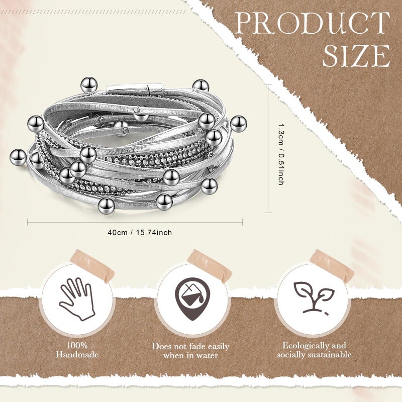 Luckam 6 Pcs Leather Wrap Bracelets for Women, Multi Layer Bohemian Cuff Bracelets Stack Bracelets, Handmade Clasp Bangle Bracelet, Jewelry Gift for Ladies and Mother - Image 2