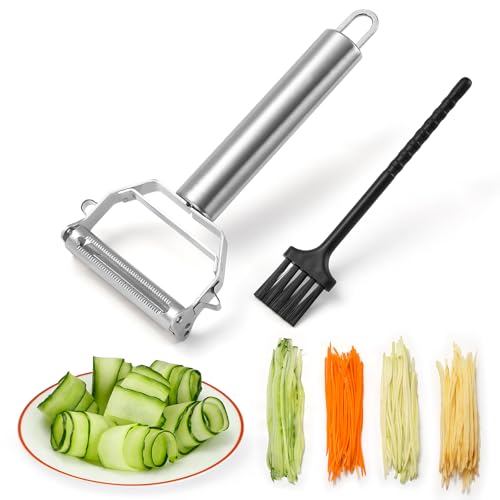 iziusy Stainless Steel Peeler Julienne Cutter Slicer for Carrot Potato Melon Vegetable and Fruit with Cleaning Brush - Image 1