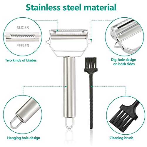 iziusy Stainless Steel Peeler Julienne Cutter Slicer for Carrot Potato Melon Vegetable and Fruit with Cleaning Brush - Image 5