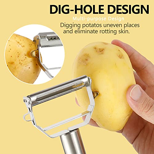 iziusy Stainless Steel Peeler Julienne Cutter Slicer for Carrot Potato Melon Vegetable and Fruit with Cleaning Brush - Image 4