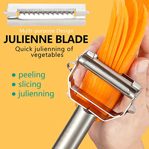iziusy Stainless Steel Peeler Julienne Cutter Slicer for Carrot Potato Melon Vegetable and Fruit with Cleaning Brush - Image 2