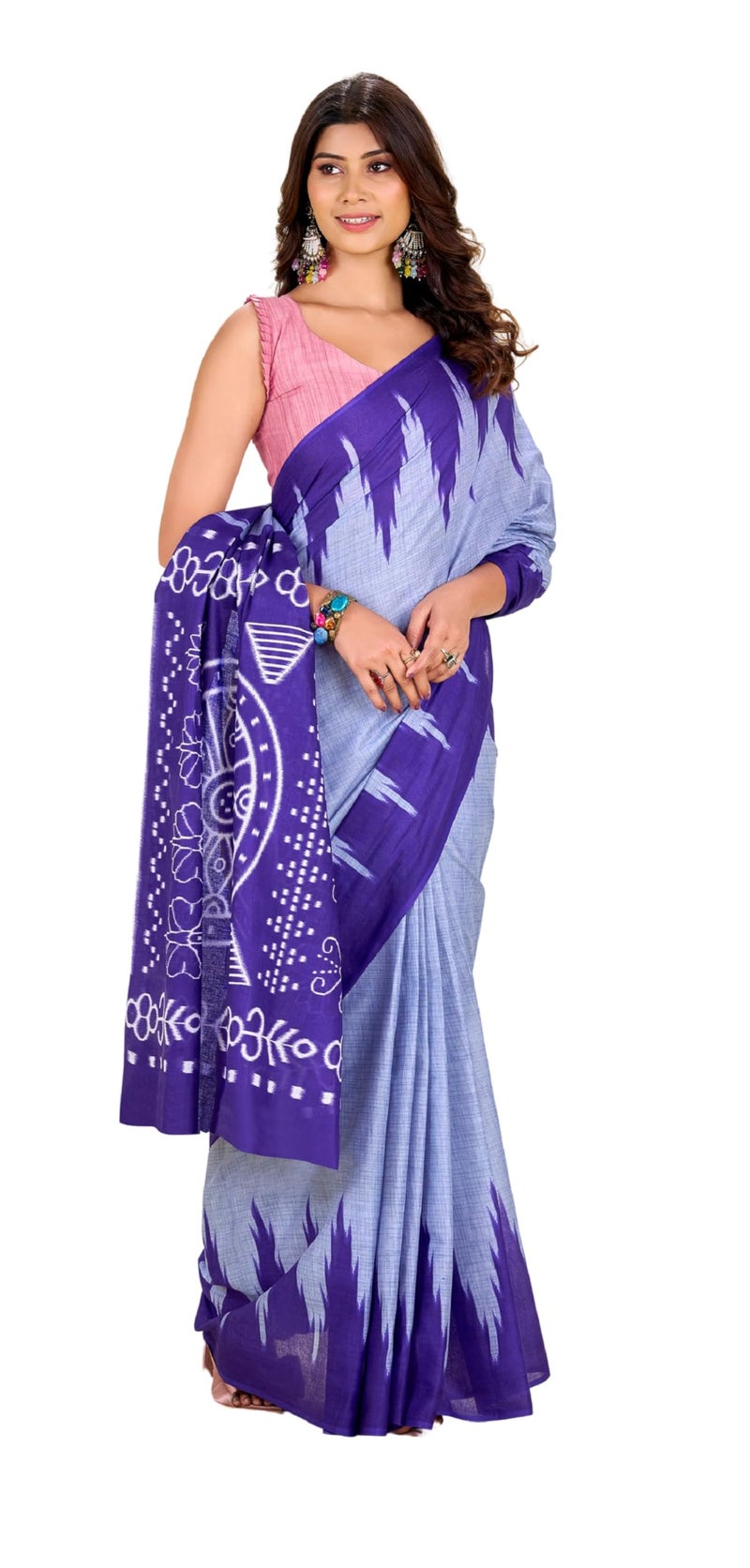 Kalaanj Saree for Women || Printed Cotton Saree with Blouse (KALSS25SAR-2102-Blue-Free Size) - Image 5
