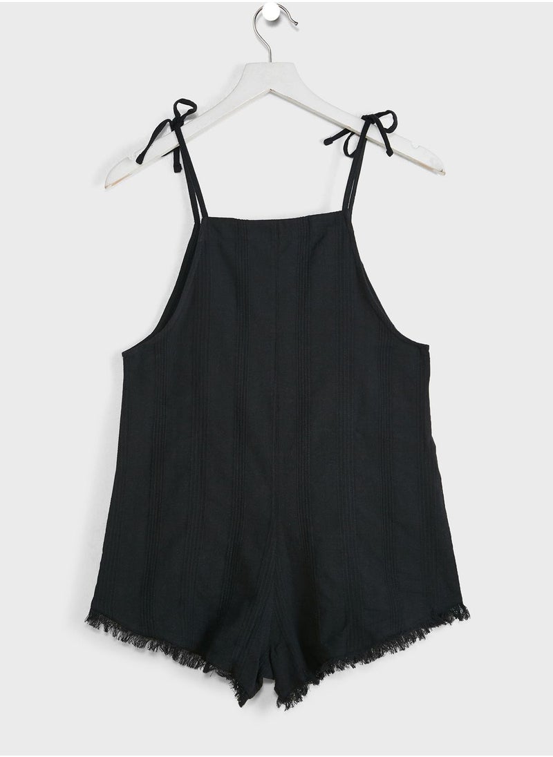 MANGO - Kids Frayed Hem Playsuit - Image 1