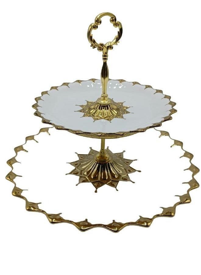 Opalina - Multi-tiered serving platter with a large base / plate (32x32x3.5) and a small plate (12x12x2.5). - Image 1