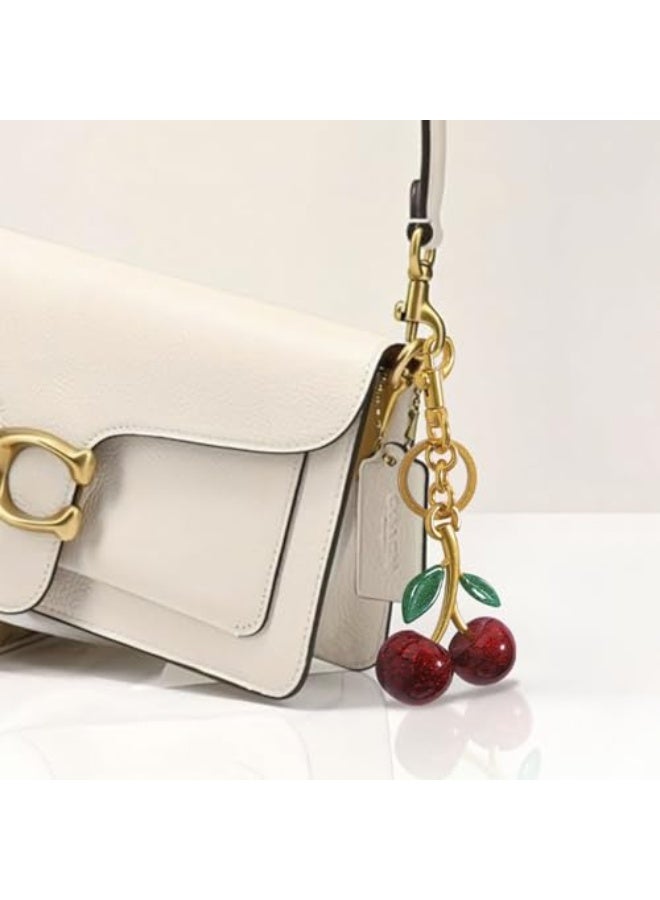 خاتم مفاتيح وحلقة زينة حقيبة الكرز اللامع - إكسسوار لامع من الراتنج والمعدن للحقائب والأكياس - Image 5