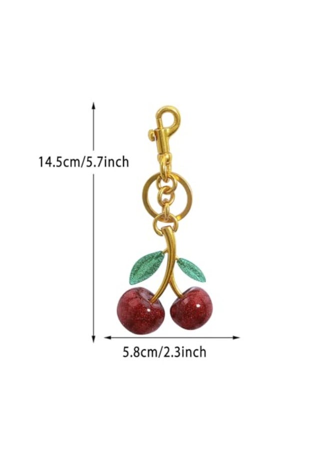 خاتم مفاتيح وحلقة زينة حقيبة الكرز اللامع - إكسسوار لامع من الراتنج والمعدن للحقائب والأكياس - Image 3