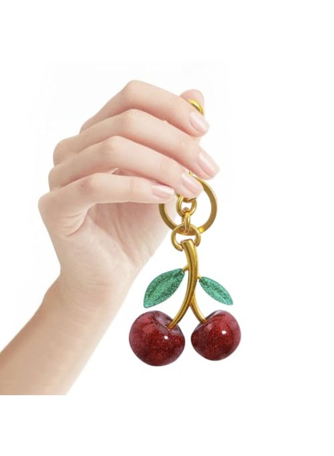 خاتم مفاتيح وحلقة زينة حقيبة الكرز اللامع - إكسسوار لامع من الراتنج والمعدن للحقائب والأكياس - Image 4