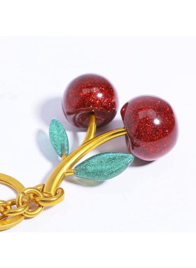 خاتم مفاتيح وحلقة زينة حقيبة الكرز اللامع - إكسسوار لامع من الراتنج والمعدن للحقائب والأكياس - Image 2