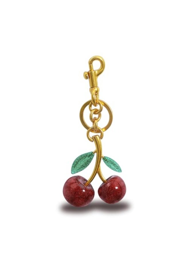 خاتم مفاتيح وحلقة زينة حقيبة الكرز اللامع - إكسسوار لامع من الراتنج والمعدن للحقائب والأكياس - Image 1