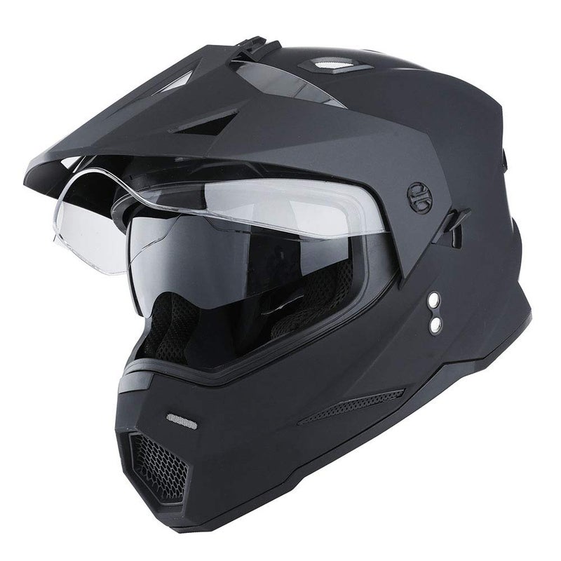 1Storm Dual Sport Motorcycle Motocross Off Road Full Face Helmet Dual Visor Matt Black Size Medium