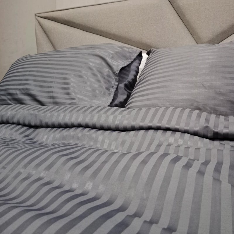 Bedn Home N Satin Stripe Duvet Cover Set, 240 cm x 260 cm Size, Gray