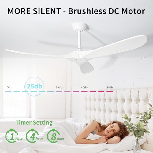 EOPETY 52 Inch White Ceiling Fan No Light ，Wood Outdoor Ceiling Fans for Patios Living Room Bedroom Dc Reversible Modern Ceiling Fan Without Light with Remote Control - Image 5