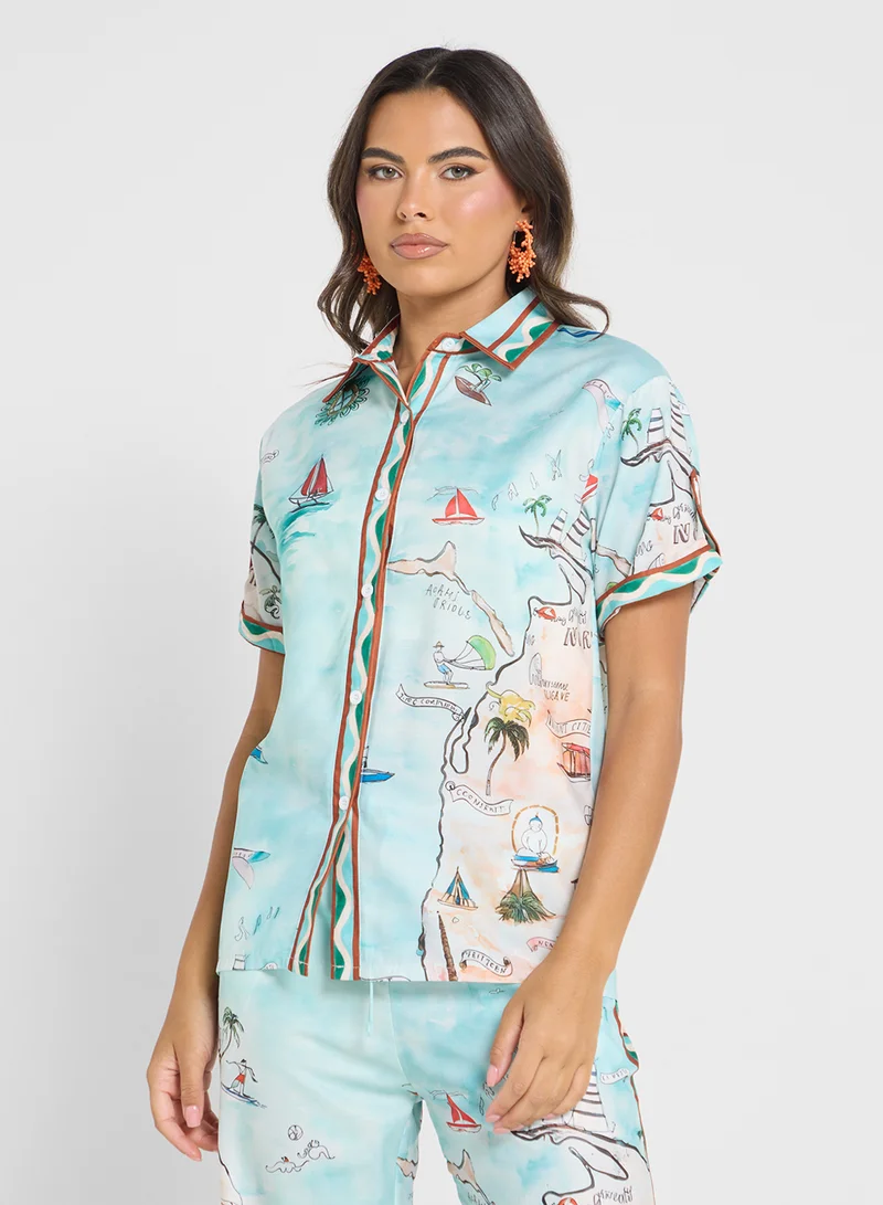 Ginger Printed Relaxed Fit Shirt & Pant Coord Set