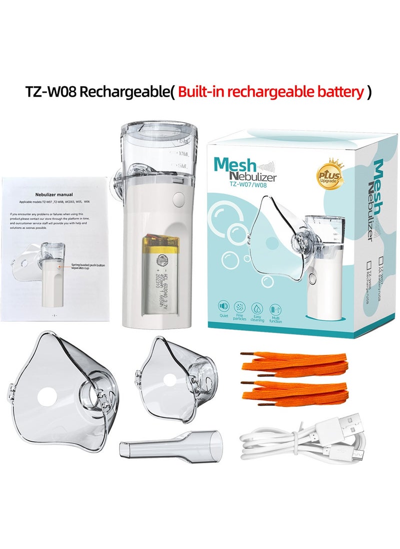 RUKYU New Mini Nebulizer Machine for Adults & Kids, Upgrade Portable Nebuliser USB Rechargeable Handheld Nebuliser with 2 Mask, 2 Adjustable Atomization Steam Inhaler for Home, Reusable, Silent  and Ultrasonic Micro-grid Electronic Atomizer  - Image 1
