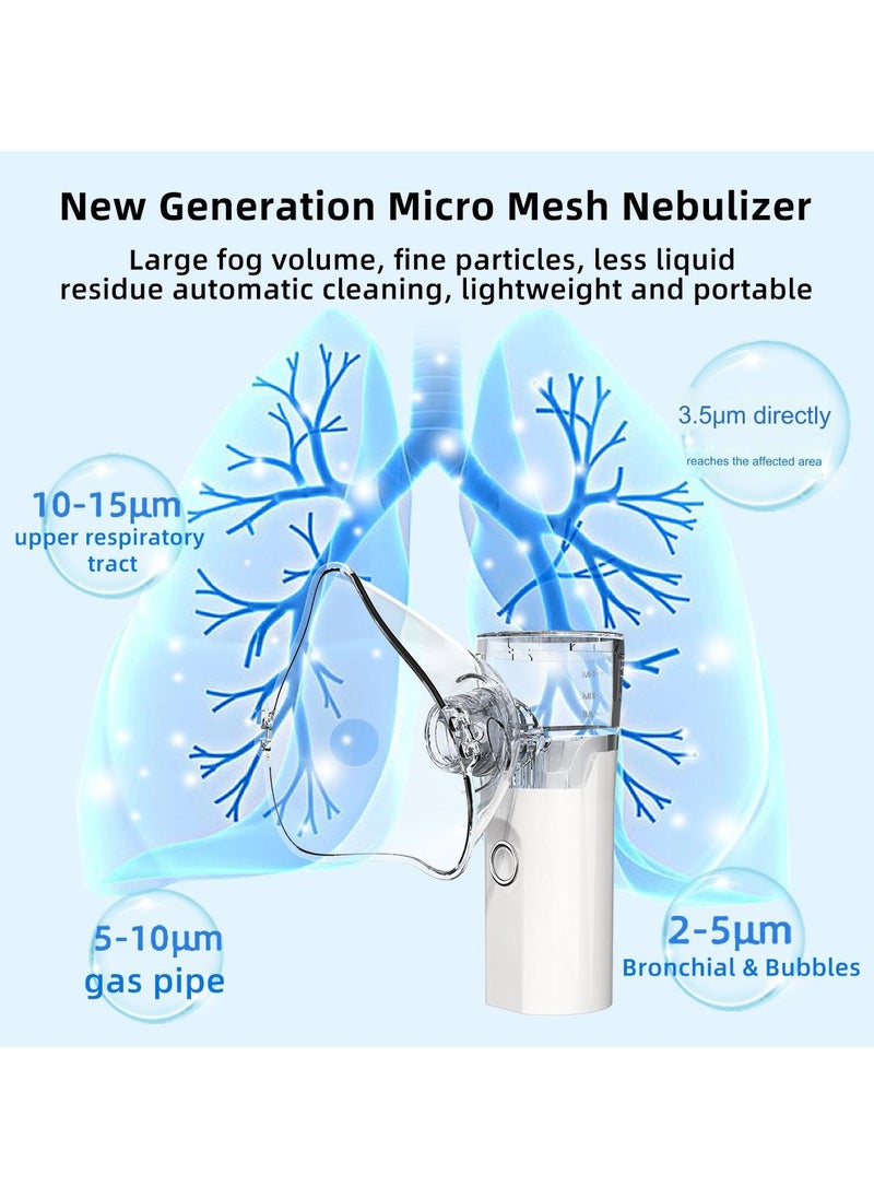 RUKYU New Mini Nebulizer Machine for Adults & Kids, Upgrade Portable Nebuliser USB Rechargeable Handheld Nebuliser with 2 Mask, 2 Adjustable Atomization Steam Inhaler for Home, Reusable, Silent  and Ultrasonic Micro-grid Electronic Atomizer  - Image 3
